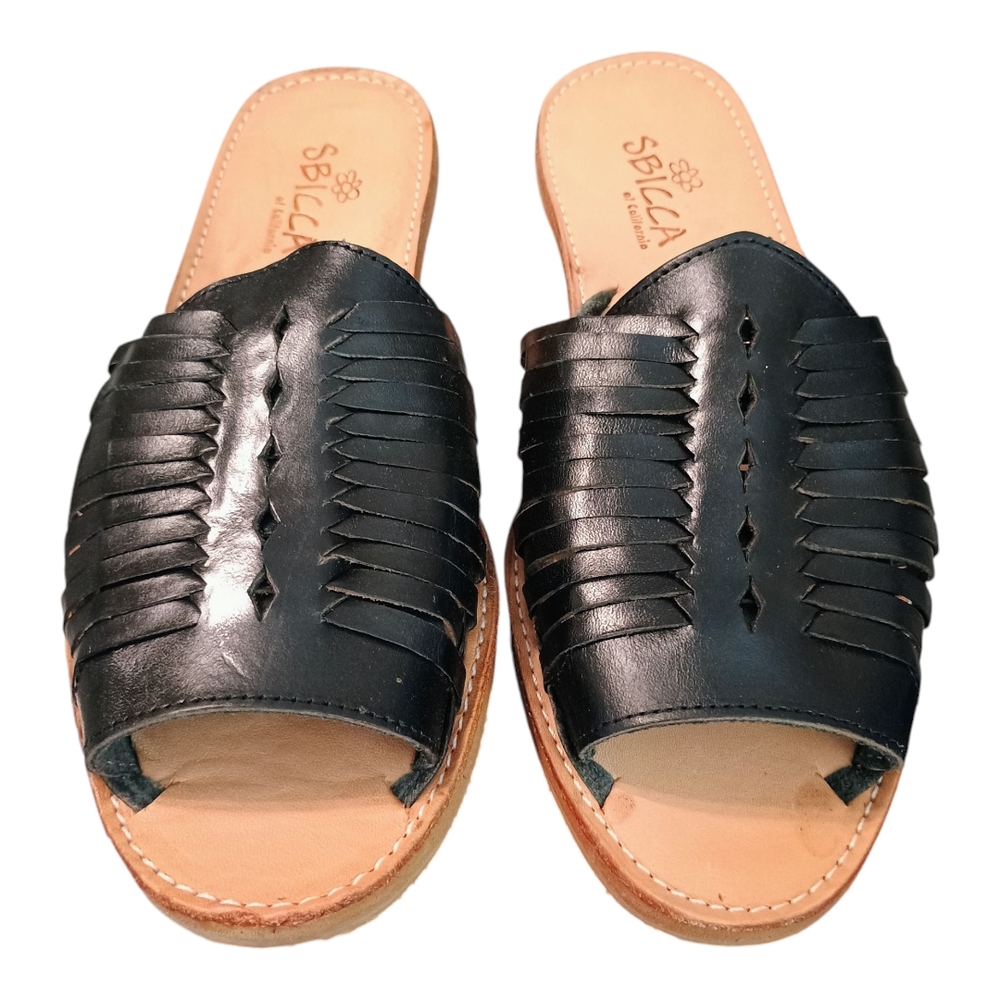New in Box Sbicca Black Leather Huarache Slide Sandals Size 7 - Picture 2 of 7